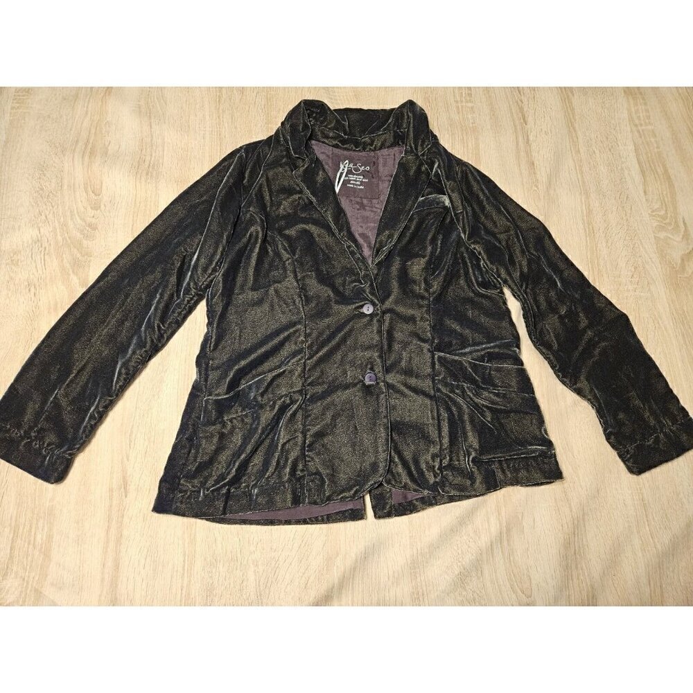 Kyla Seo Jasper Jacket Blazer Crushed Velvet Top Charcoal Brown NWT Size Small